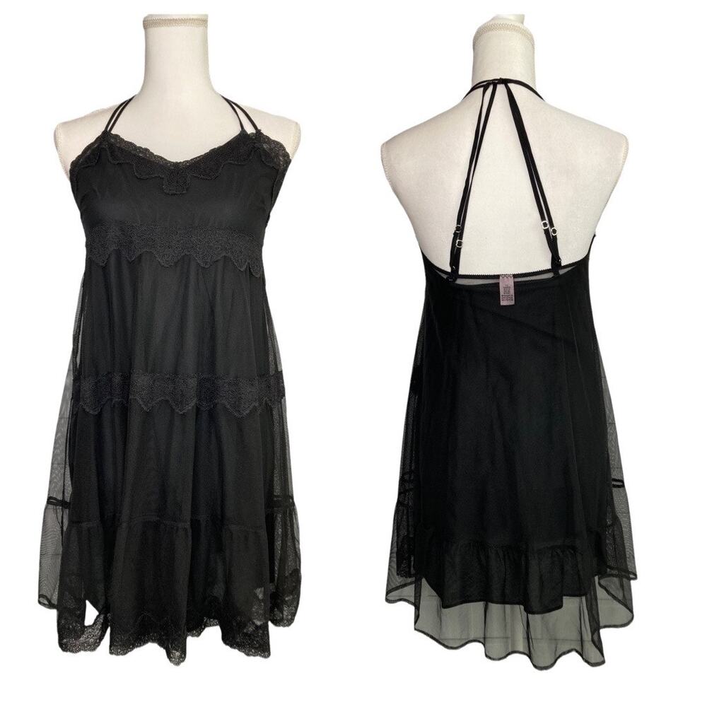 Victoria’s Secret Black Strappy Mesh Lined Nightie Size Small